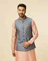 Teal Blue Jaal Patterned Chikankari Embroidered Jacket